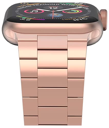La Rosa Compatible with Apple Watch Band, Upgraded Version Solid Stainless Steel Band Business Replacement iWatch Strap for Apple Watch Series 6/5/4/3/2/1/SE (38mm/40mm, Rose Gold)