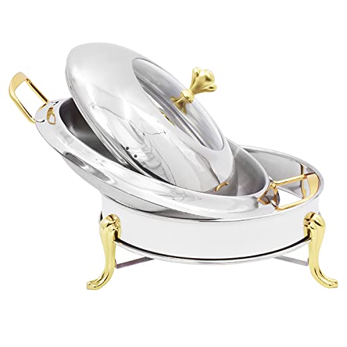 Scaldavivande Rotondo in Acciaio Inox con Coperchio e Contenitore per combustibile per Catering Buffet Cucina Feste Sala da Pranzo,Oro-20cm