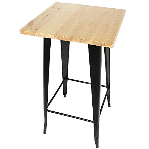 HUOLE Mesas Altas Mesa de Bar de Estilo Industrial para 2-4 Personas, Patas de Mesa de Metal Negro, Madera Natural-60 * 60 * 110cm (Color Madera)