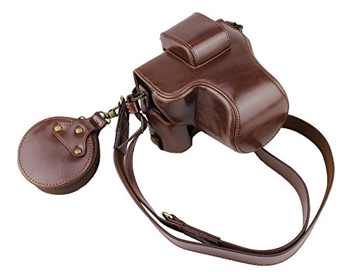 Full Protection Bottom Opening Version Protective PU Leather Camera Case Bag for Canon EOS M50 with 15-45mm Lens with Shoulder Strap Dark Brown