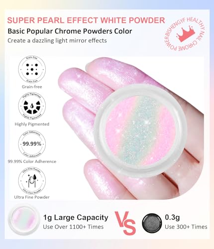 Glassy Pearl Chrome Nail Powder: BISHNGYF High Gloss Aurora Chrome Powder for Nails Glazed Donut Clear Ice White Magic Nail Pigment Powder Mirror Effect Nail Glitter - Image 3