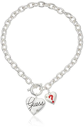 GUESS "Basic Silver Logo Heart and Pave Heart Toggle Pendant Necklace2