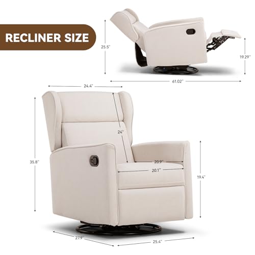 COMHOMA Rocking Recliner Chair,Swivel Glider Reclining Single Sofa Manual Rocker Recliners,Nursery Rocking Chairs with Upholstered Seating for Living Room Office(Beige) - Image 4