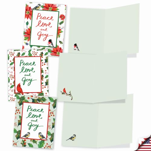 Image of The Best Card Company - 10 Blank Merry Christmas Note Cards (4 x 5.12 Inch) - Boxed Holiday Notecards with Envelopes - Christmas Words and Birds M6735XSB