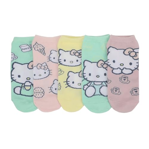 Bioworld Hello Kitty Characters AOP Scalloped Cuffs Womens Ankle Socks 5 Pack