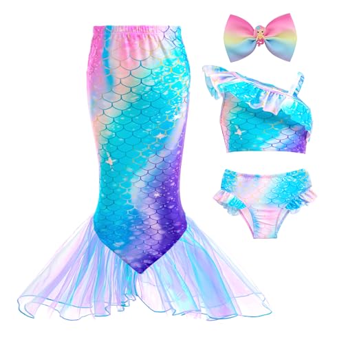 Image of GALLDEALS Girls Swimsuit 3 Piece Bathing Suits Flounce Ruffle Tankini Set Beach Swimwear with Cover Ups Skirt for 3-10 Years