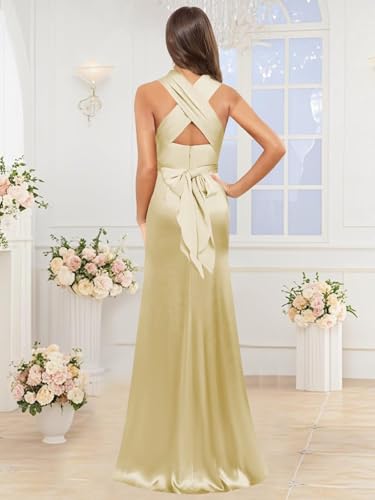 Infinity Satin Bridesmaid Dresses for Women Convertible Ruched Long Formal Wedding Guest Dresses with Slit4