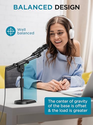 innogear adjustable desk microphone stand weighted base with soft grip twist clutch boom arm 383939 and 583939 threaded mounts for blue yeti and blue snowball kick drums guitar amps black