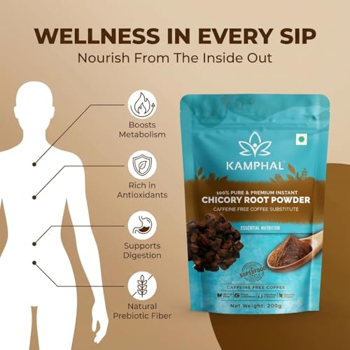 Image of Kamphal Instant Roasted Chicory Root Powder 200g | Caffeine Free Coffee Substitute, Brew with Coffee and Other Beverages