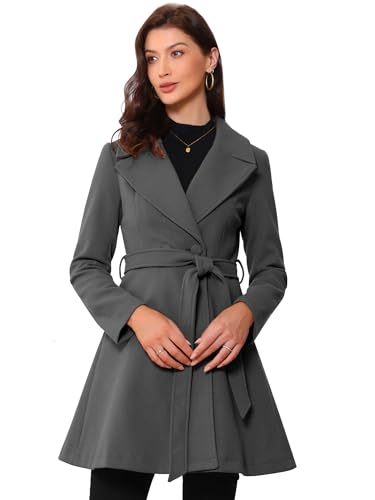 Allegra K Winter Pea Coats for Women Shawl Lapel Overcoat Single Breasted Belted Long Trench Coat