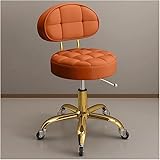 Tabouret Roulant réglable avec Support Dorsal et Roues, Chaise pivotante hydraulique Ronde en métal Titane doré, Travail de comptoir for Salon beauté, Spa, Tatouage, Massage(Orange)