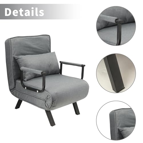 HYGRAD BUILT TO SURVIVE 4 In 1 Folding Foldable Single One Seater Padded Lazy Sofa Chair Bed Chaise Lounger Couch Recliner Sleeper With Pillow In 3 Colours (Grey) - Image 2