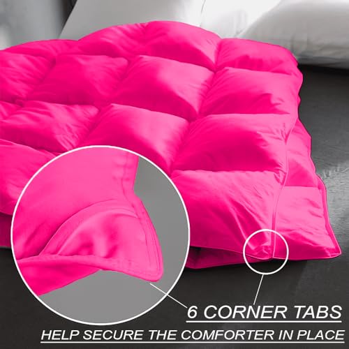 Image of Palatial King Size Comforter Set - All Season Down Alternative Bedding Comforter Set - Quilted Duvet Insert with Corner Tabs - Box Stitched Blanket - Breathable, Soft - Hot Pink
