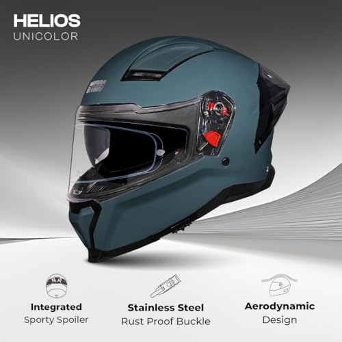 Image of STUDDS Helios ISI and DOT Certified Full Face Helmet with Antifog 100 Lens, Sporty Spoiler (Shark Skin MATT Blue - L)