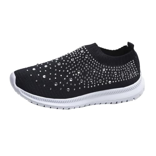 AngryMonkey Women's Rhinestones Mesh Sport Slip-on Shoes,Non Slip Good Arch Breathable Lightweight Casual Sock Sneaker Nurse Shoes