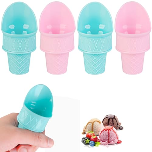 TAOTOP 4Pcs Plastic Ice Cream Cone Holder, Ice Cream Cone, 2024 New Plastic Ice Cream Snow Cone Rack, Food Grade Ice Cream Plastic Cup Spoon for Birthday Party Wedding