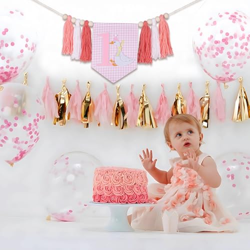 Image of Silly Goose 1st Birthday Highchair Banner - Nature-Inspired Smash Cake Garland for Baby Girl or Boy - Cute Lawn Party Decoration for One Year Old - Reusable Tassel Banner for Chair or Wall