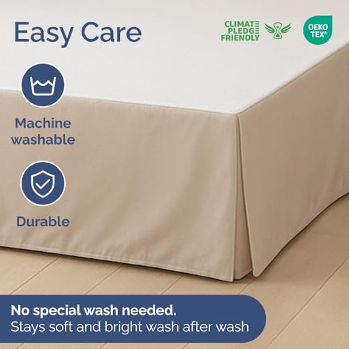 Pleated Bed Skirt Twin Size - 3 Sided Pleated Bed Skirt Twin - Ultra-Soft, Easy Fit with 12 Inch Tailored Drop - Hotel Quality, Wrinkle Free & Fade Resistant - for Women, Men, Kids and Teens - Cream