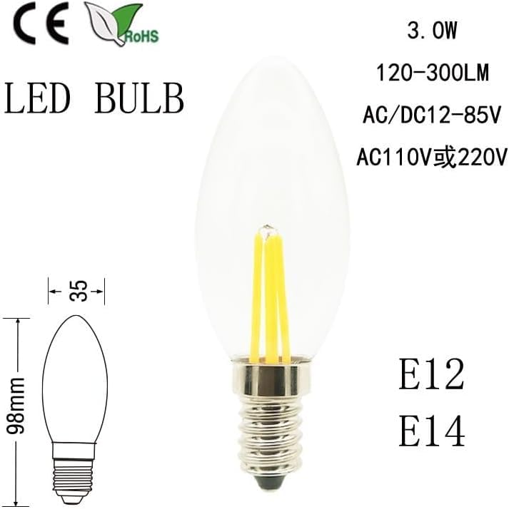 50 Piezas/Lote C35 E14 Bombilla Led De Filamento, Fuente De Luz De Cristal, Lámpara Vintage, Bombilla Led, 2200k Yellow, 110V E14 1W