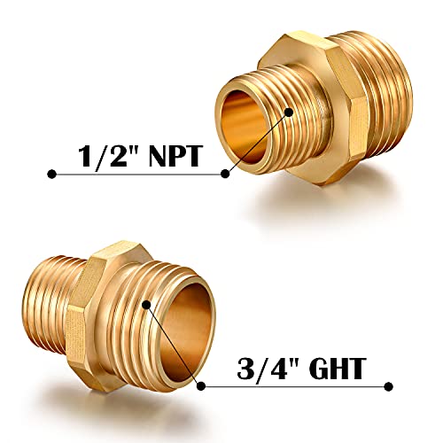 Yelun Solid Brass Garden Hose Fittings Connectors Adapter Heavy Duty Brass Repair Male To Male Faucet Leader Coupler Dual Water Hose Connector(3/4" Ght Male To 1/2" Npt Male) 2 Pcs #TOP2