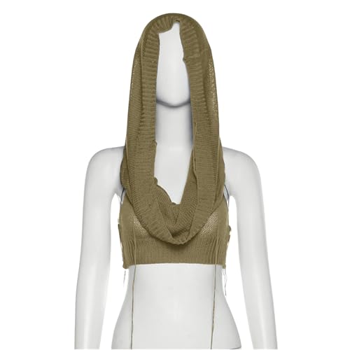 Image of Women's Knitted Hoodie Sweater Vest Sexy Sleeveless Hollow Out Hooded Crop Top Draped Sweatshirt Streetwear