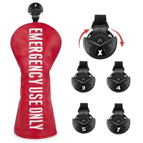 Barudan Golf Club Covers Red PU Leather Golf Headcovers 4 Models Available Driver Fairway 3 5 Wood Hybrid Head Cover fits for All Brand (Fairway Cover x1)