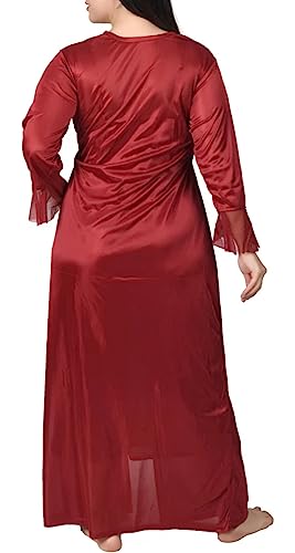Image of Women's Satin Solid Maxi Nighty Full Sleeve 1 Nighty, 1 Wrap Gown Night Dress Ladies