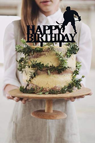 Jimhamhug Ice Hockey Cake Topper, Black Acrylic Ice Hockey Birthday Cake Topper For Baby Shower Or Boy's/Father/Men Birthday Party Decorations #TOP1