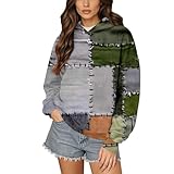 Damen-Kapuzenpullover, Vintage-Stil, Patchwork-Sweatshirt, langärmelig, Pullover mit Taschen, Patch, Grafikdruck, Kapuzen-Sweatshirt, lässig, leicht, Damen-Kapuzenpullover, Größe S-XL, grün, M