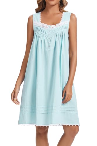 Image of AVIIER 100% Cotton Nightgowns for Women Sleeveless Night Gown with Pockets