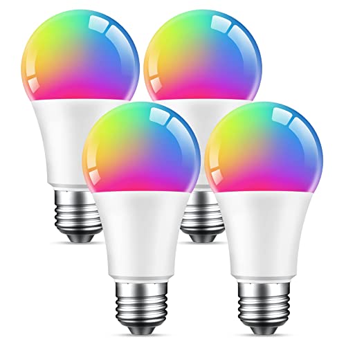 Smart Bulb, WiFi LED Light Bulbs, Dimmable Light Bulb 2700K-6500K, Smart Bulbs Compatible with Alexa & Google Assistant, A19 Alexa, RGB Tunable White Bulb, 4 Pack, Multicolor (NWB5-4)