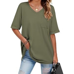 HOTOUCH Women Oversized T Shirts V Neck Short Sleeve Tees Casual Loose Tunic Summer Tops with Pocket
