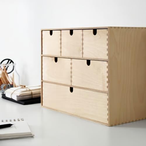 6-Drawer Mini Storage Chest, Natural Birch Plywood, Wooden Desktop Organizer with Customizable Finish for Office, Crafts, Tools & Home Organization, 7 x 16.5 x 12.5 Inches