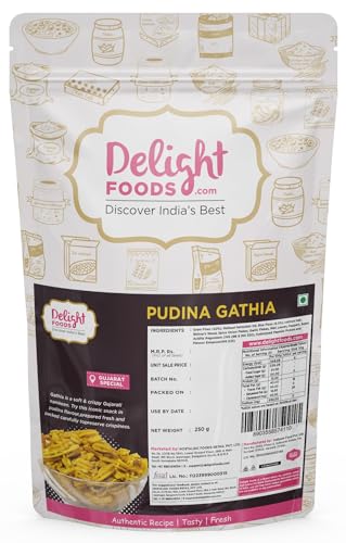 Image of Delight Foods Pudina Gathiya Namkeen 250g | Gathiya Papdi | Gathi Shev | Crispy Gujrathi Namkeen | Pudina Flavoured Ghathia | Indian Snacks