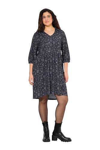 Ulla Popken Damen Jerseykleid, Leo-Sterne, A-Linie, V-Ausschnitt, 3/4-arm...