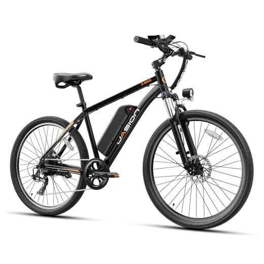 Jasion EB5 Electric Bike for Adults with 360Wh Removable Battery, 40Miles 20MPH Commuting Electric Mountain Bike with 350W Brushless Motor, 7-Speed, 26" Tires and Front Suspension (Standard, Dark)