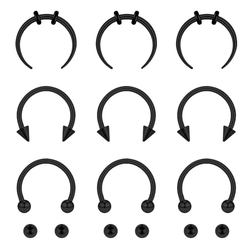 Yolev 9Pcs septum Rings Septum Jewelry 16g 18g Septum Ring Septum Piercing 20g Horseshoe Earring Hoop Stainless Steel Nose Ring Hoop Nose Piercing Jewelry for Women and Men