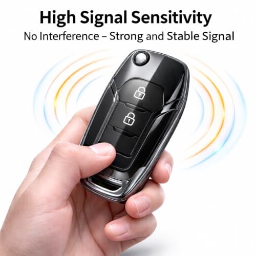 Image of JVCV Soft TPU Transparent Black Key Cover Compatible with Ford Endeavour Figo Aspire Freestyle 3 Button Folding Key | Shockproof Protective Case (2 Pack - Transparent Black)