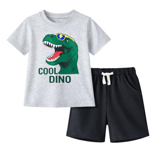 Image of HILEELANG Toddler Boy Summer Outfit Set 2 Piece Short Sleeve T Shirt and Short Soft Breathable Cotton Clothing Sets 2-7T