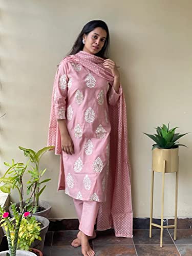 Image of GoSriKi Women's Rayon Blend Straight Printed Kurta with Pant & Dupatta (RAW-GS)