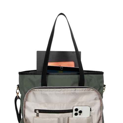 Image of Kenneth Cole REACTION Chelsea 2-Piece Bundle - 20 inch Chevron Expandable 8-Wheel Carry-On Suitcase & Matching 15 inch Laptop Tote Bag, Olive