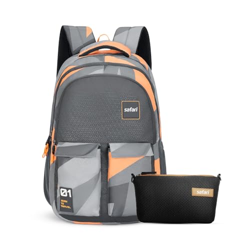 Safari Bonus 37L School bag for Boys and Girls, Office use/travel bag for men & women, Casual 3 Compartment Printed Large Backpack Bags with Armor Base, Freebie pencil pouch, File holder, Rain Cover