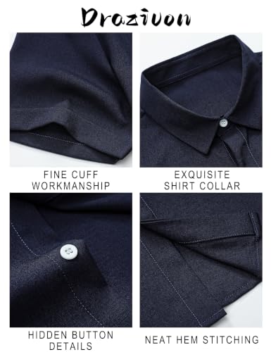 Drazivon Men's Linen Short Sleeve Button Down Casual Shirts Deep Blue 4XL - image 3