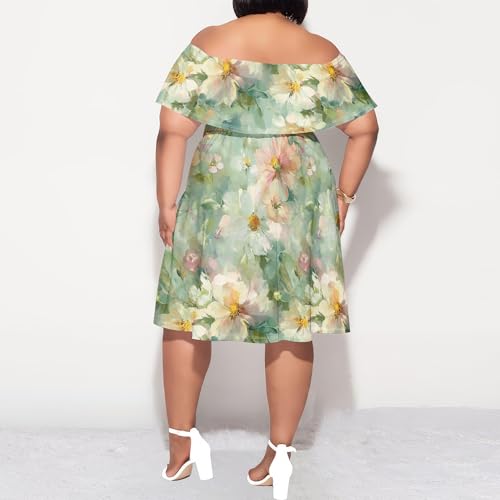 Image of SUZONANA Women's Plus Size Summer Dresses Floral Print Midi Dresses Flowy Sundresses