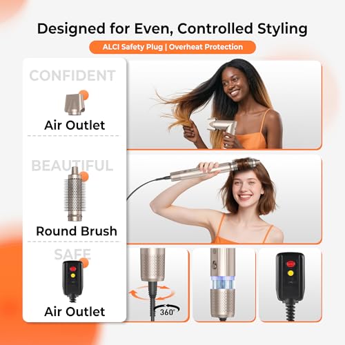 Image of 90 Degree Rotating Air Styler, 5 in 1 Hot Air Comb Set, Pink Gold