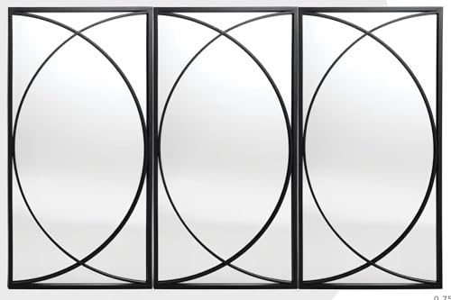 SNNAQON Modern Black Metal Wall Mirror Set, 3-Piece Decorative Framed