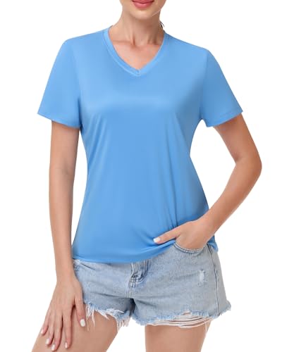 Image of Runhit Womens Workout Tops Short Sleeve UPF 50+ Athletic Sun Shirts Quick Dry V Neck T-Shirt Moisture Wicking Gym Hiking Tee