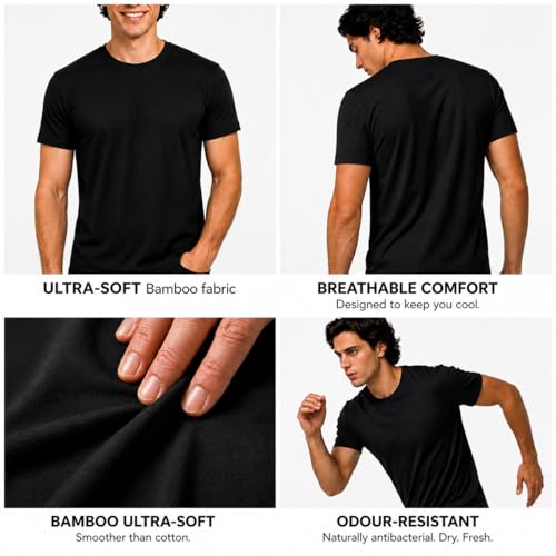 Image of HEELIUM Mens Bamboo Round Neck T-Shirt | Comfortable Tee Casual Fitness & Running Shirt