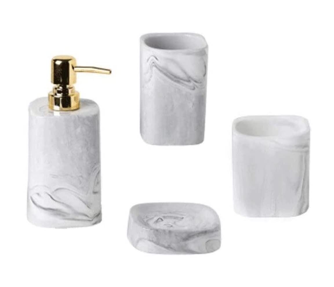 Zestawy Łazienkowe Dozownik Mydła Butelka 4-zestaw Ceramiczny Marmurkowy Minimalistyczny Zestaw Wyposażenia Łazienki Do Wystroju Domu Zestaw Akcesoriów(Grey,4-set B)