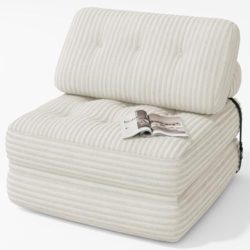 Xbro Canapé-lit Pliable avec Dossier, Fauteuil-lit Portable avec Fonction Couchage, Petit Canapé-lit pour Petits Espaces, 85 x 85 cm Plié, 190 x 85 cm Déplié, Beige